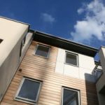 red cedar panels in large building